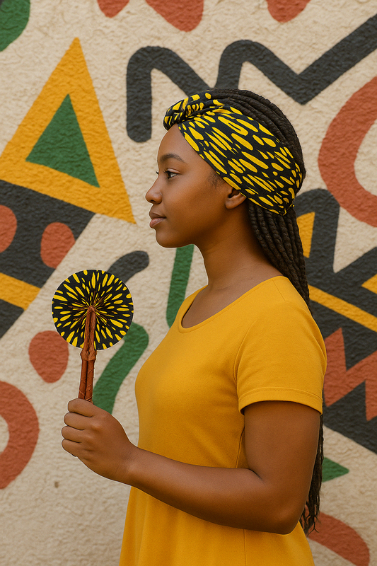 Mini Sun Burst Heritage Fan- Made in Ghana/ Foldable African Print Fan
