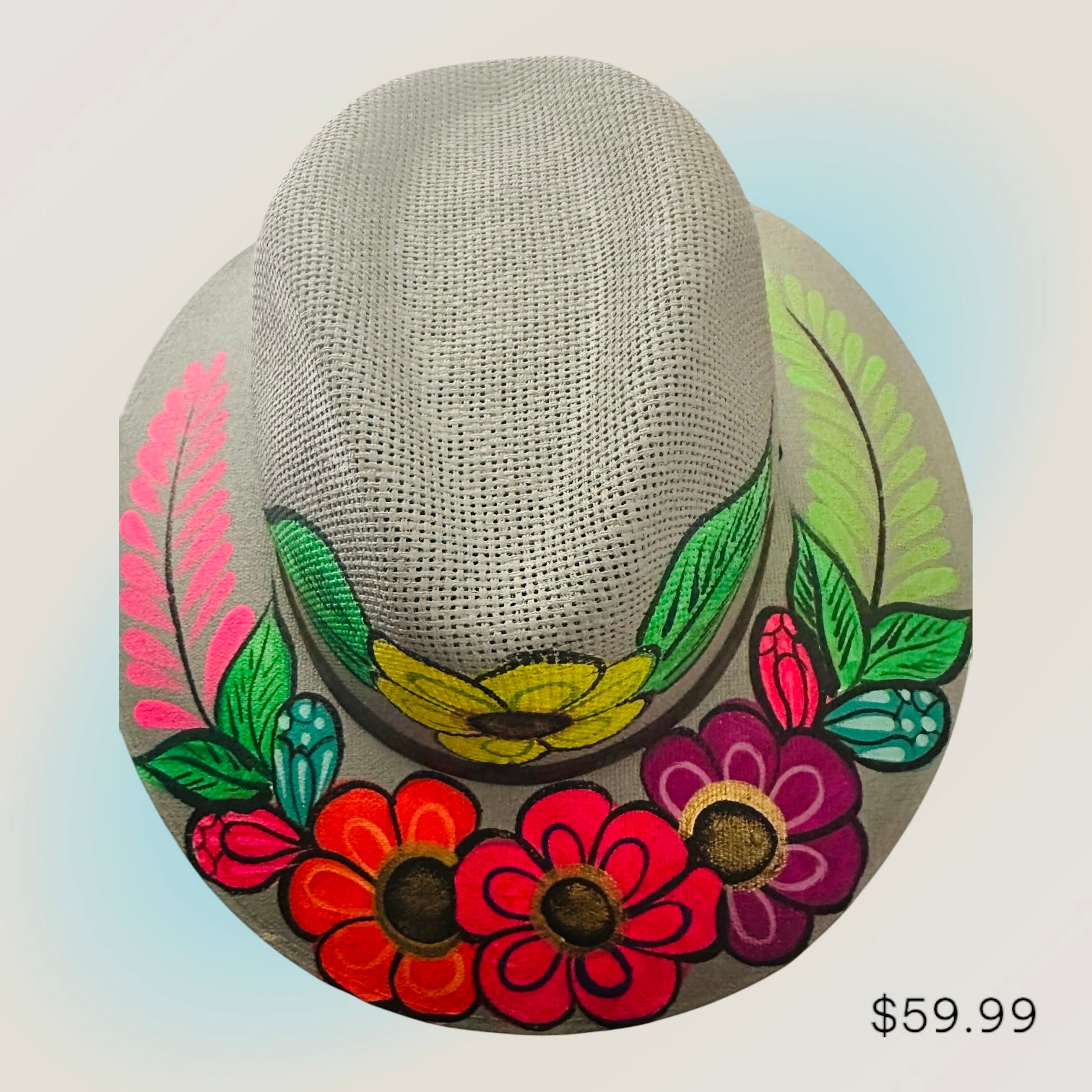 Golden Bloom: Hand-Painted Floral Fedora Hat