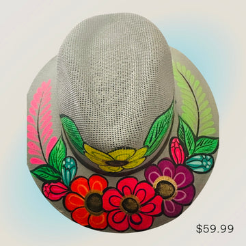 Golden Bloom: Hand-Painted Floral Fedora Hat