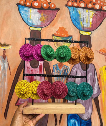 Ada Disc Earrings – Handwoven Rattan Statement Earrings from Ghana