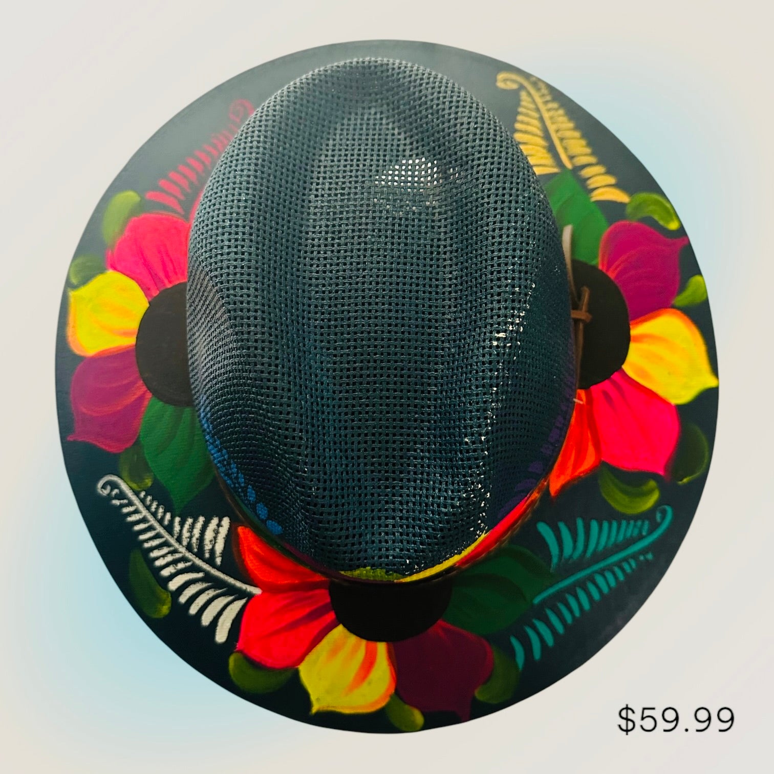 Hand-Painted Crown Collection: Midnight Bloom Straw Hat