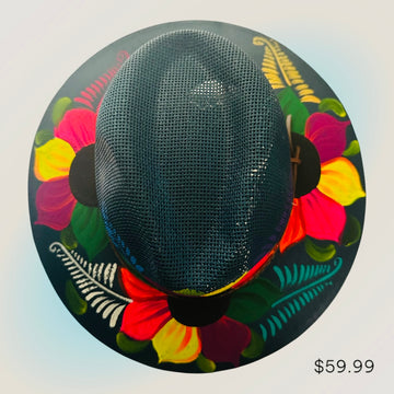 Hand-Painted Crown Collection: Midnight Bloom Straw Hat