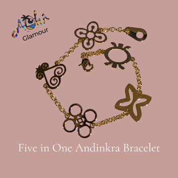 5-in-1 Adinkra Gold Charm Bracelet | Handmade in Ghana