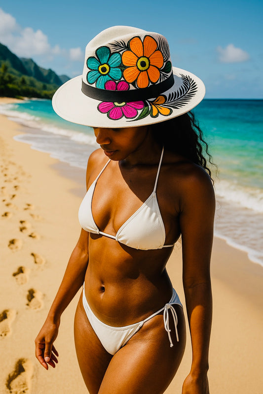 Hand-Painted Crown Collection: Floral Majesty Straw Hat