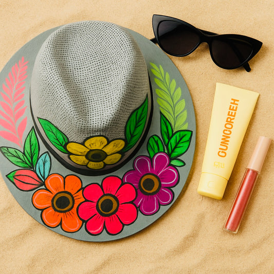 Golden Bloom: Hand-Painted Floral Fedora Hat