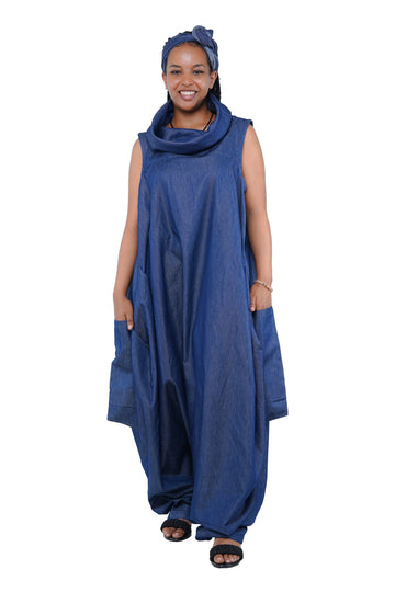 African Print Parachute Jumpsuit w/ Headwrap | 100% Cotton