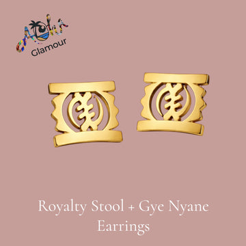 Royal Stool + Gye Nyame Adinkra Gold Earrings | Handmade in Ghana