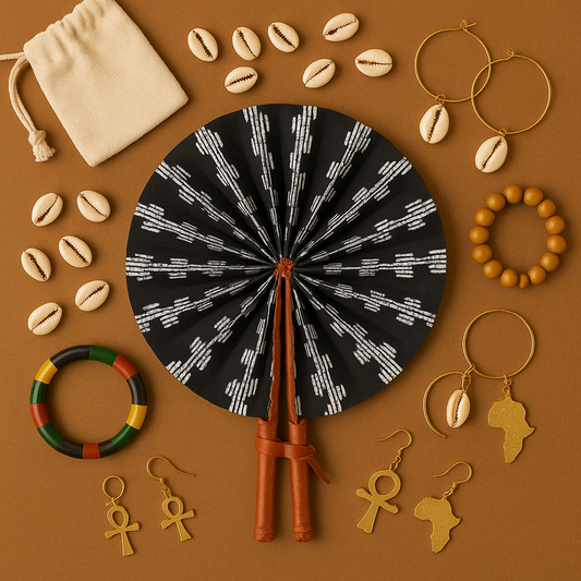 Mini Obsidian Heritage Fan-/ Made in Ghana/ Foldable African Print Fan