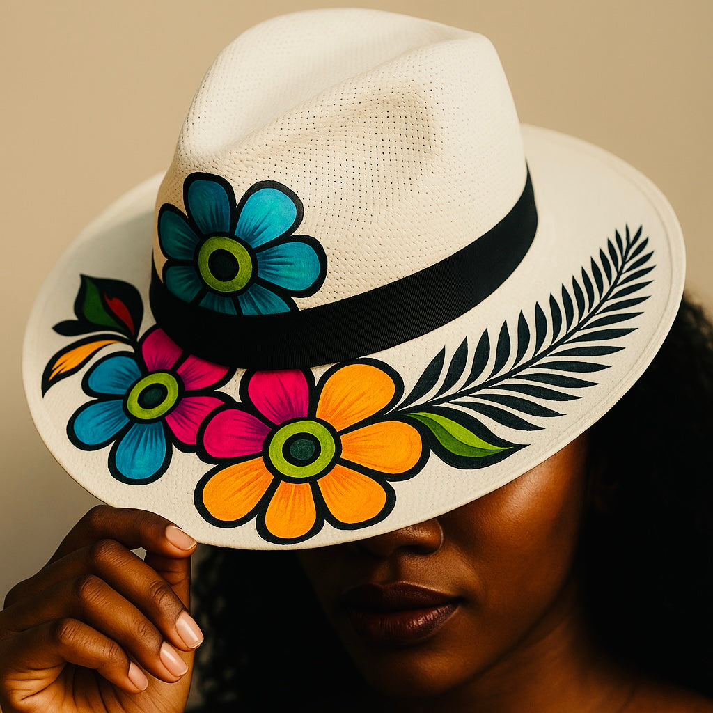 Hand-Painted Crown Collection: Floral Majesty Straw Hat