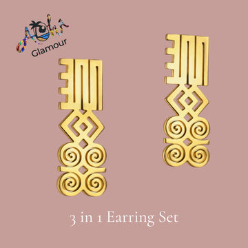 3-in-1 Adinkra Gold Earring Set | Handmade in Ghana