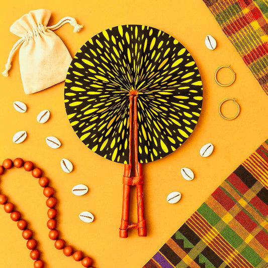 Sun Burst Heritage Fan- Made in Ghana/ Foldable African Print Fan