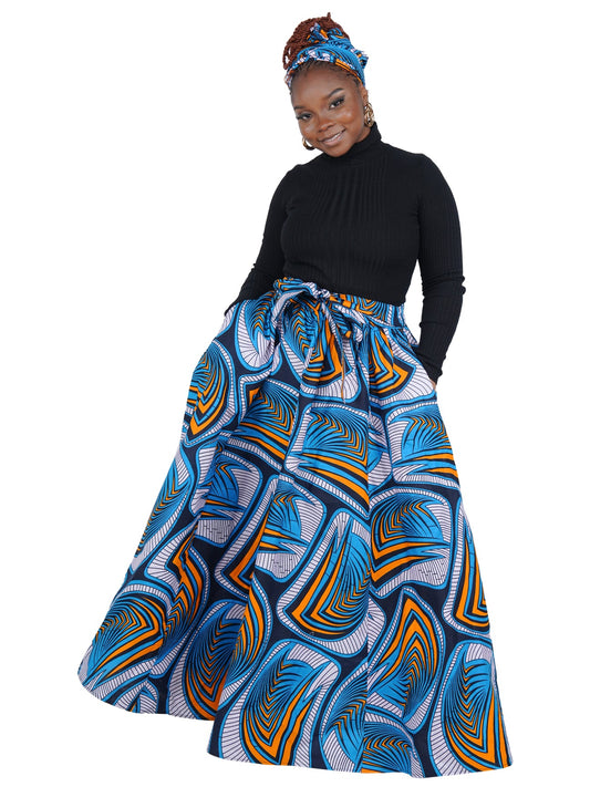 African Long Maxi Skirt 100% Cotton w/ Pockets & Headwrap One Size 41” Length