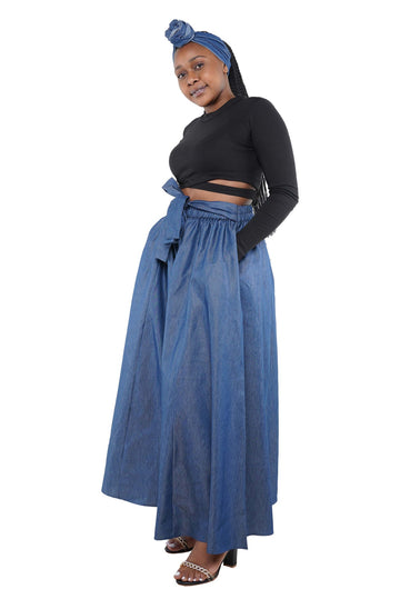 African Palazzo Pants Set w/ Headwrap | Wide Leg Cotton Pants w/ Belts & Pockets, One Size