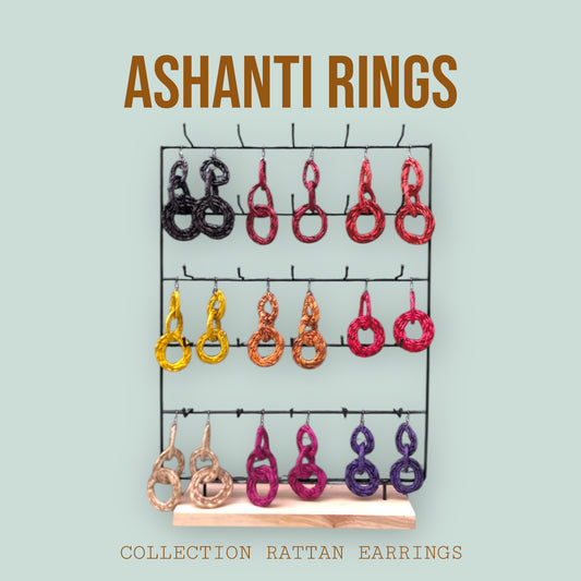 Ashanti Rings Earrings – Handwoven Triple Circle Rattan Earrings from Ghana