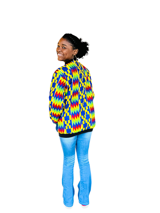 Mix Print African Bomber Jacket | Unisex Kente-Inspired Streetwear